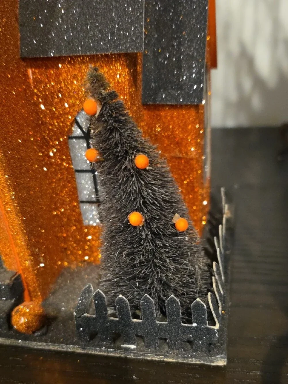 Glittery Orange & Black Haunted House Décor